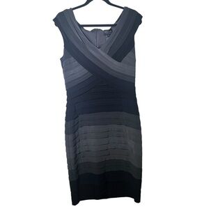 Xscape By Joanna Chen Black Gray Bandage Style Sheath Dress Size 12